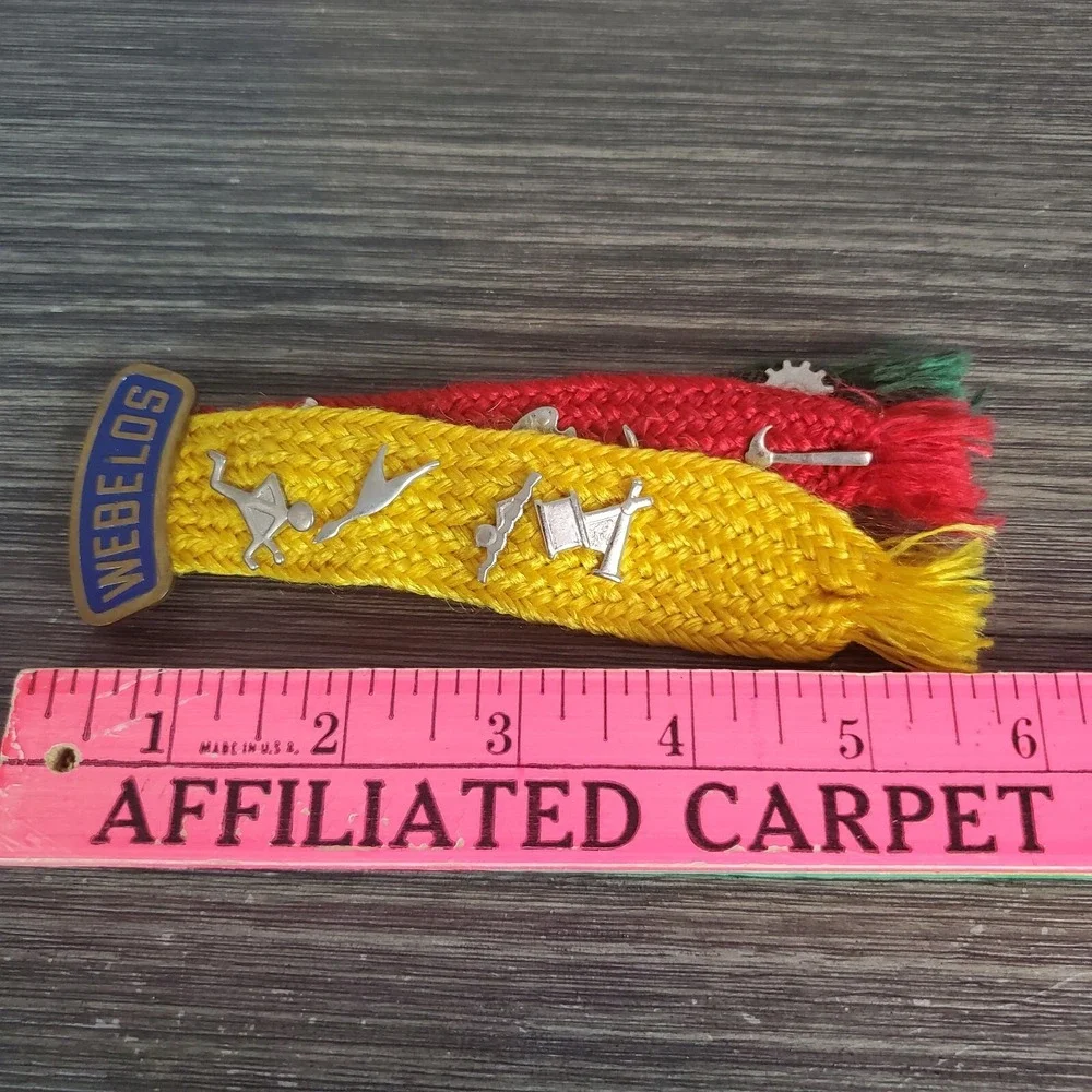 Vintage Boy Scouts BSA Webelos Tri-Color‎ Ribbon Pin, 10 Silver Tone Award Pins